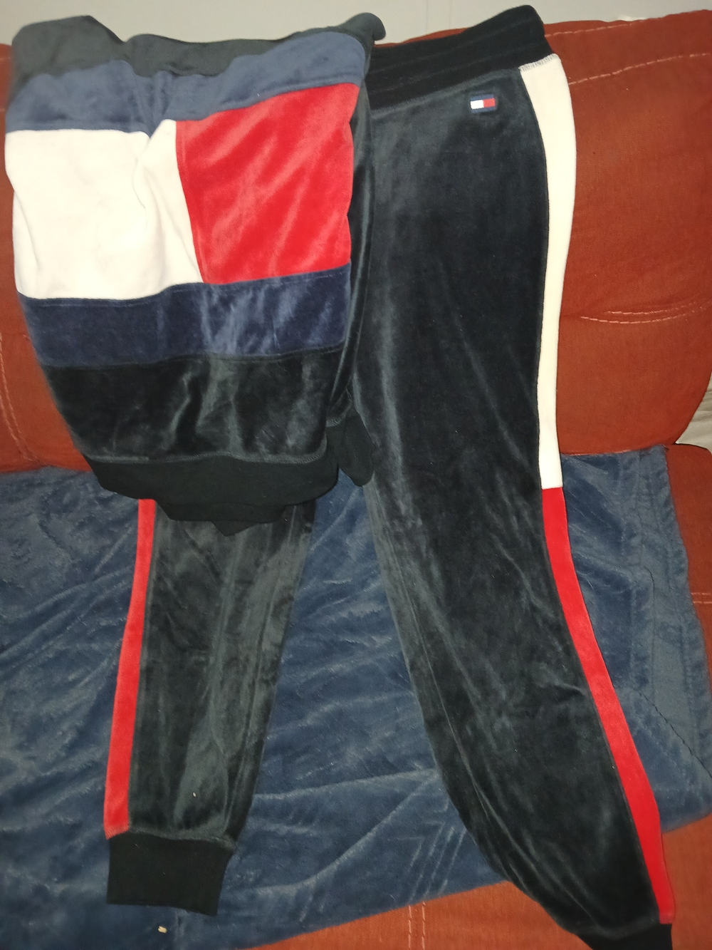 Tommy Hilfiger Blur Velvet Track Joggers with Red & White Panels Set.
